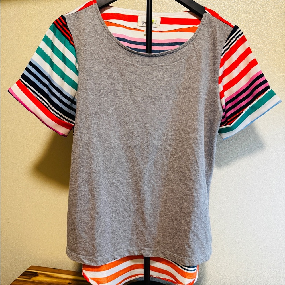 Anthropologie Porridge Striped Sleeve T-Shirt XS Gray Multicolor